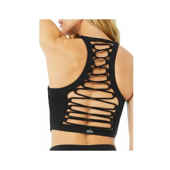 ALO Yoga Tops - Alo Yoga Movement Black Sports Bra Lace Up Back Crop Top Size M